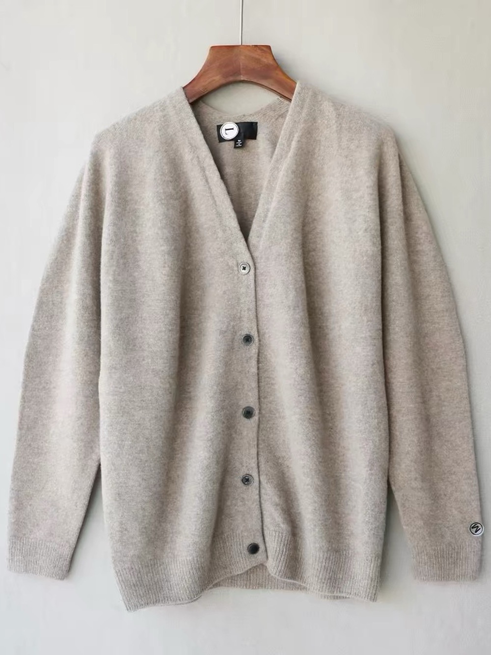 Nili Lotan Wool Cashmere Button Front Cardigan Beige Size L